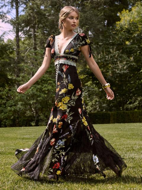 Alice + Olivia ROSE LACE TRIM MAXI DRESS