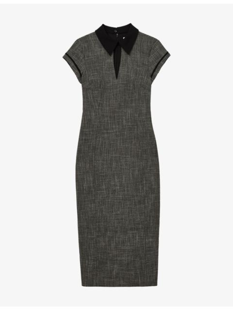 REISS Ava Tailored Contrast-Collar Stretch-Woven Midi Dress
