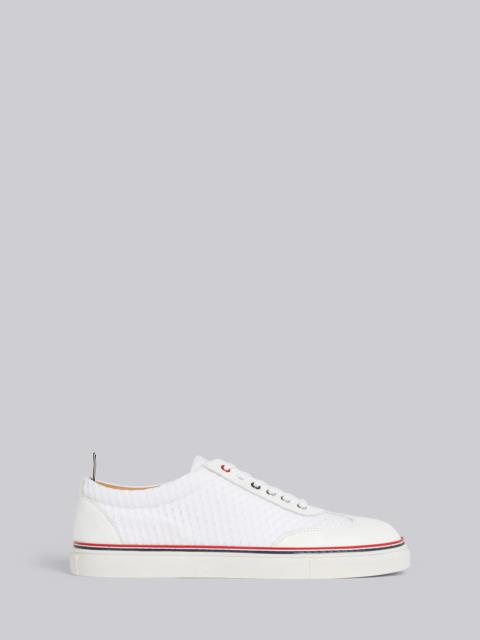 Thom Browne White Heavy Athletic Mesh Stripe Rubber Cupsole Low Top Trainer