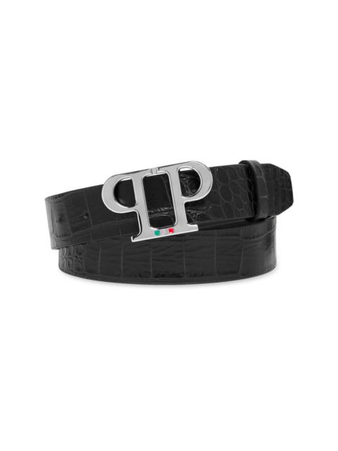PHILIPP PLEIN logo-buckle crocodile-effect belt