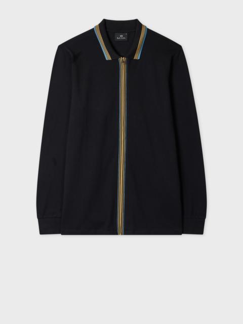 Paul Smith Black Contrast Tipping Full-Zip Long-Sleeve Polo Shirt