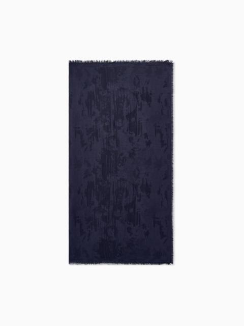GIORGIO ARMANI FRINGED COTTON AND SILK SCARF WITH JACQUARD PATTERN