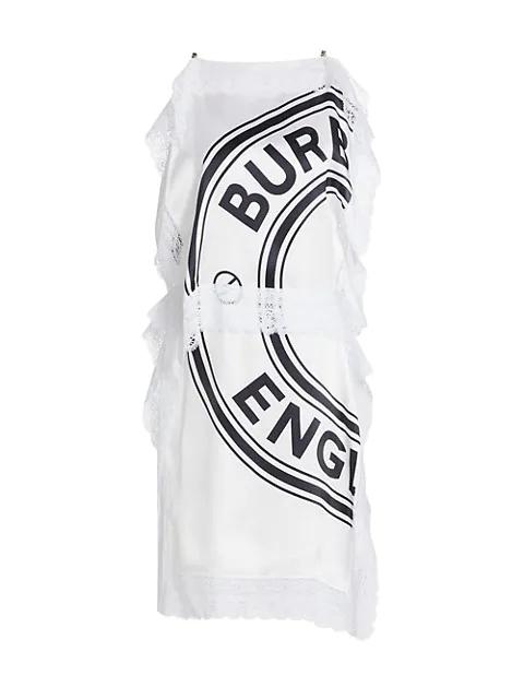 Burberry 실크 레이스 세부 로고 인쇄 드레스