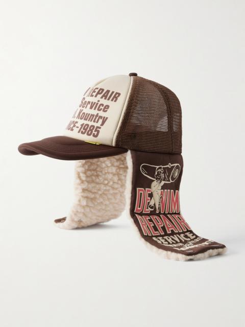 Kapital Denim Repair Service Fleece-Trimmed Printed Canvas and Mesh Trucker Cap