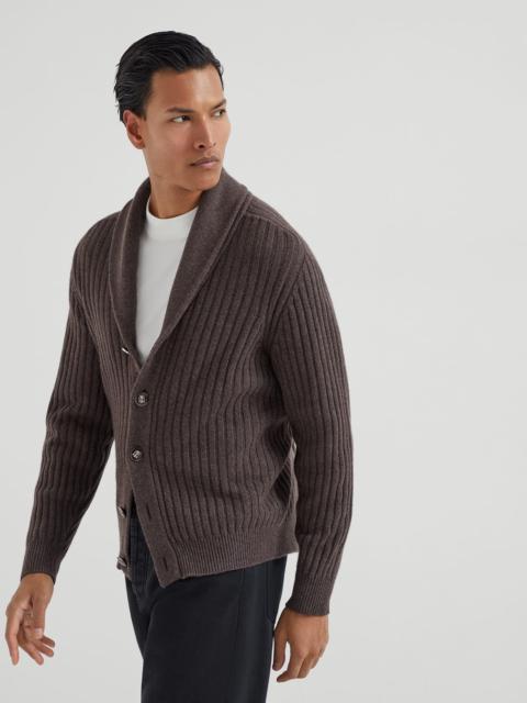 Brunello Cucinelli Cashmere flat rib cardigan with metal buttons