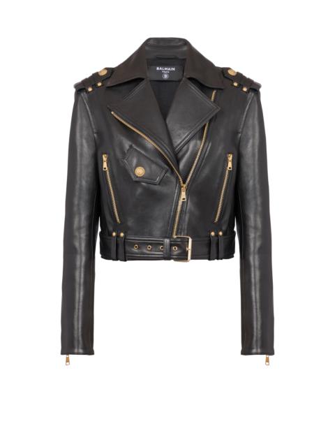 Zipped leather biker jacket