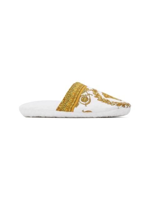 VERSACE White & Yellow 'I Heart Baroque' Slippers