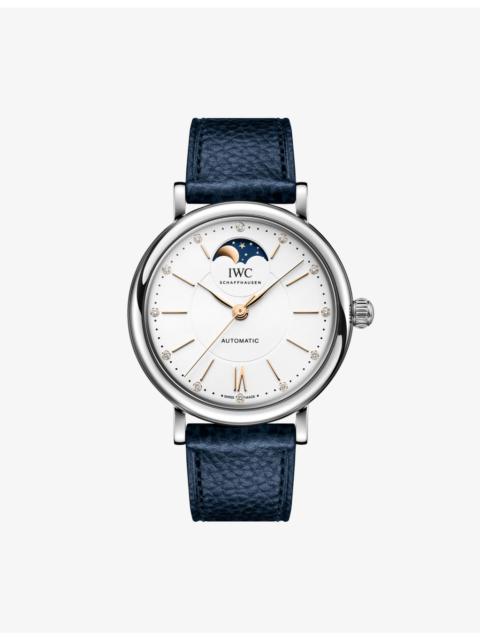 IWC Schaffhausen Portofino Moon Phase Stainless-Steel And Leather Automatic Watch 37mm