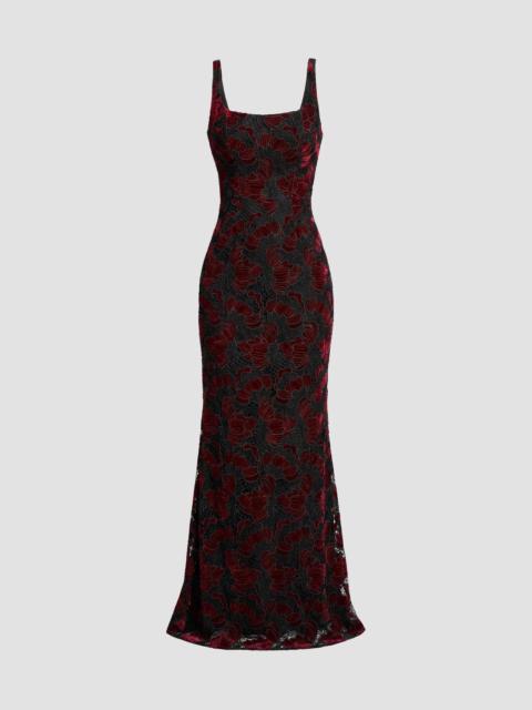 Dress The Population Women's Lorena Velvet-Trimmed Lace Mermaid Gown - Burgundy Multi