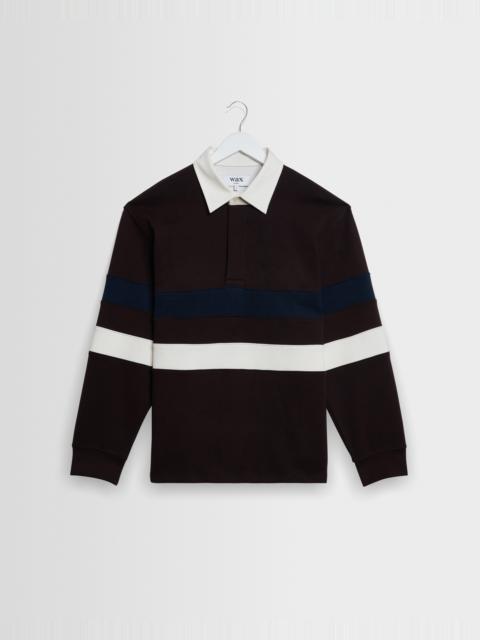 Wax London Rowhill - Brown And Navy Stripe Loopback Rugby Shirt