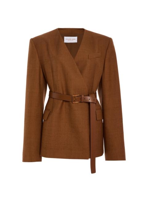 MICHAEL KORS COLLECTION Belted Silk-Canvas Blazer tan