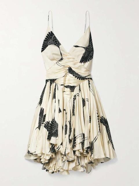 KHAITE Margot pleated printed satin mini dress