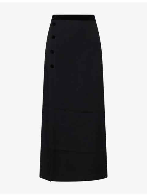 BLAZÉ MILANO Luna Velvet-Trim Crepe Midi Skirt