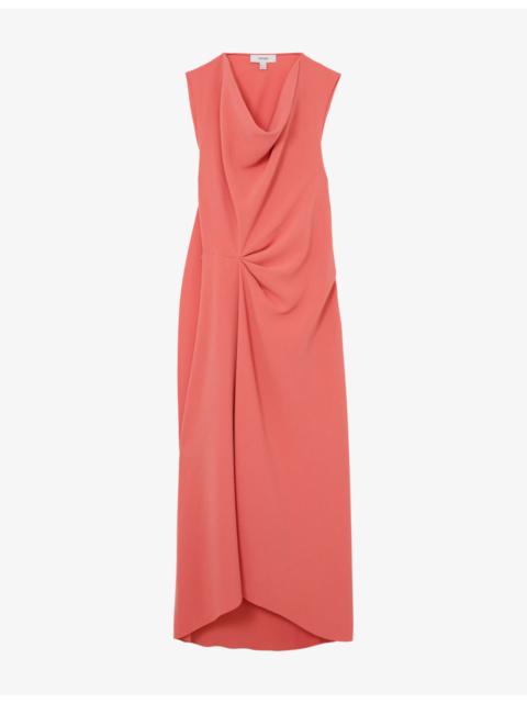REISS Dorota Draped Cowl-Neck Woven Midi Dress