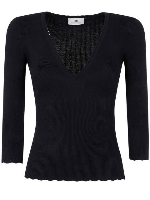 ELISABETTA FRANCHI Introducing the 'V NECK KNIT SWEATER' by ELISABETTA FRANCHI, a luxurious addition to your wardrobe. 