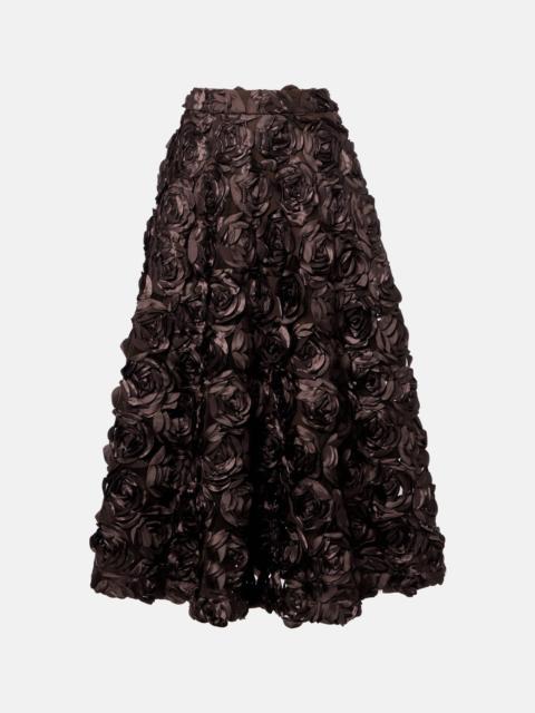 ROTATE Floral-appliqué mesh midi skirt