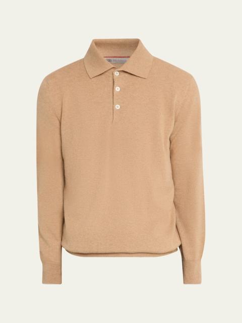 Brunello Cucinelli Men's Cashmere Knit Long-Sleeve Polo Shirt