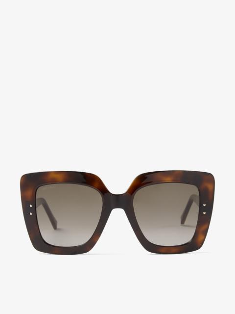 JIMMY CHOO Auri
Dark Havana Square-Frame Sunglasses with Glitter