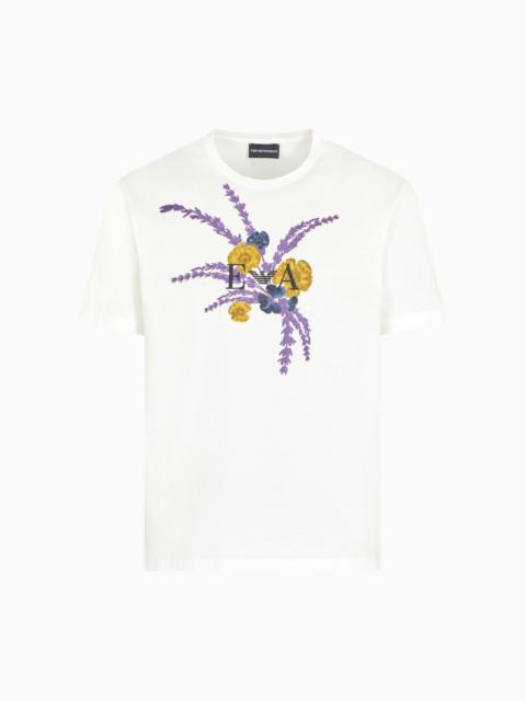 EMPORIO ARMANI ASV JERSEY T-SHIRT WITH LAVENDER EMBROIDERY