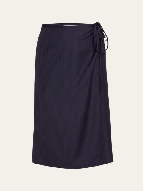 MARIE ADAM-LEENAERDT Pinstripe Tailoring Wool Wrap Skirt