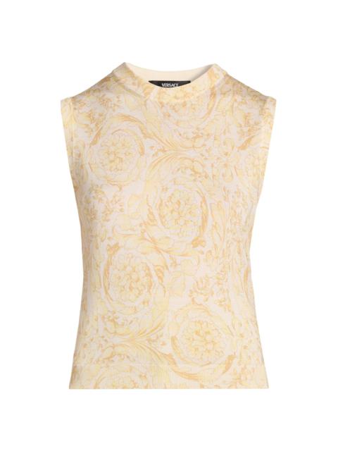 VERSACE Women's Barocco Knitted Silk Top - Washed Out Gold