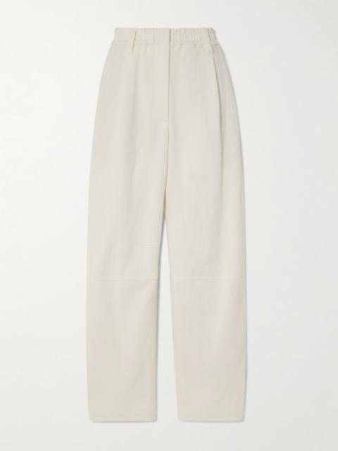 Brunello Cucinelli Herringbone cotton and linen-blend wide-leg pants White