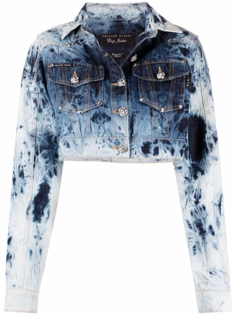 PHILIPP PLEIN bleached-effect cropped denim jacket