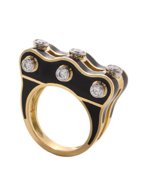 DAVID WEBB Diamond Black Small Wave Studlette Ring
