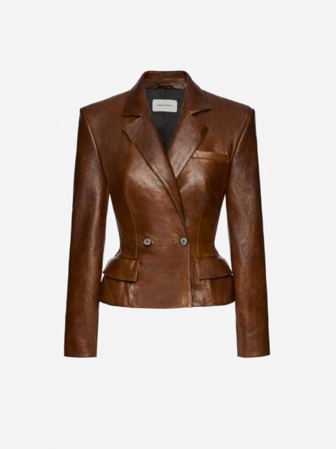 MAGDA BUTRYM Tailored leather peplum blazer in light brown