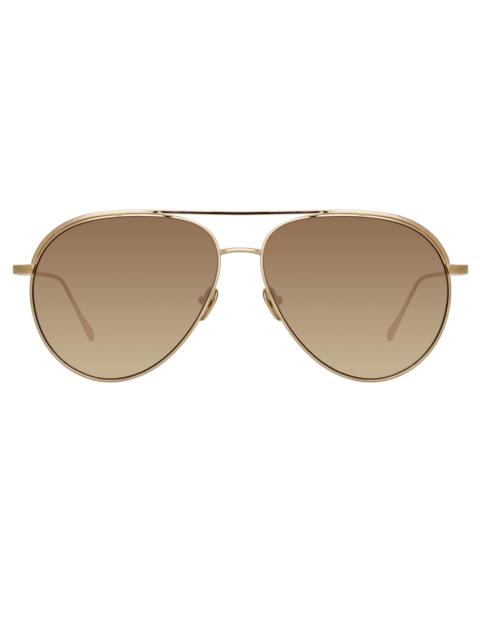 LINDA FARROW ROBERTS AVIATOR SUNGLASSES IN LIGHT GOLD AND MOCHA