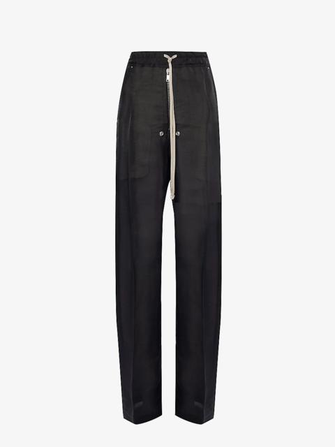 Drawstring-waist wide-leg high-rise silk-blend trousers