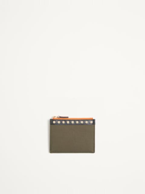 Valentino VALENTINO GARAVANI STUD UP COIN PURSE AND CARDHOLDER IN NYLON AND GRAINY CALFSKIN