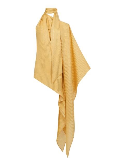 Taller Marmo Atlas Sunrise Scarf-Neck Metallic Fil Coupè Mini Dress gold