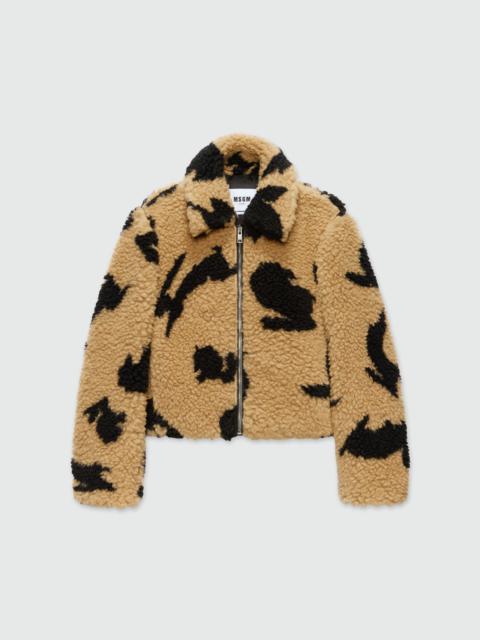 MSGM Beige teddy jacket with "Follow the Rabbit¬Æ" motif