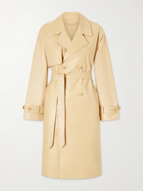 NOUR HAMMOUR Double-breasted Belted Leather Trench Coat