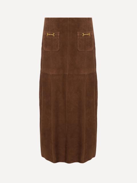 RIXO Edwina Suede Midi Skirt