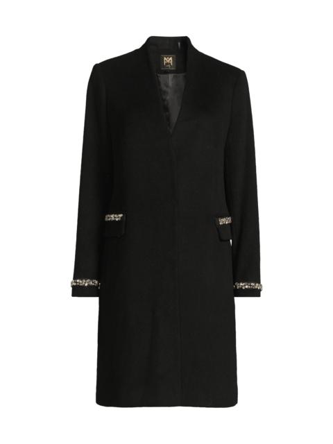 MILLY Women's Collarless Jewel Trim Maxi Coat - Black