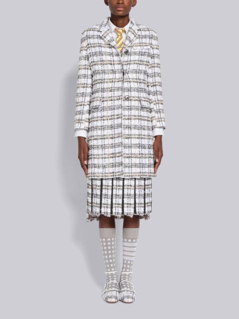 Thom Browne Plaid Ribbon Tweed High Armhole Chesterfield Coat