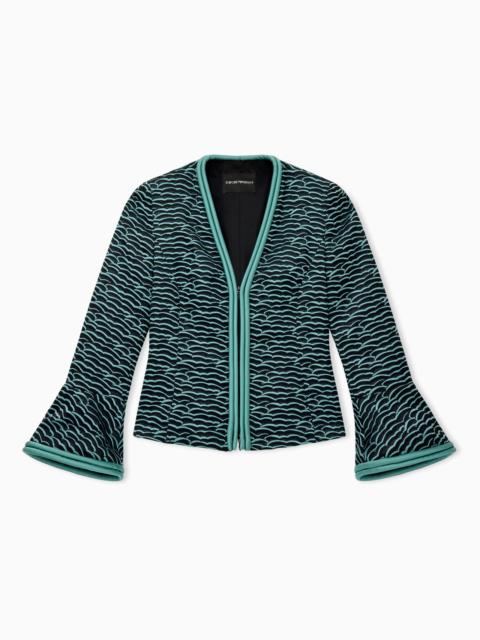 EMPORIO ARMANI FLARED-SLEEVED JACKET IN WAVY WAFFLE JACQUARD