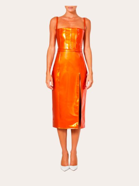 LaQuan Smith High-Waisted Patent-Vinyl Midi Skirt