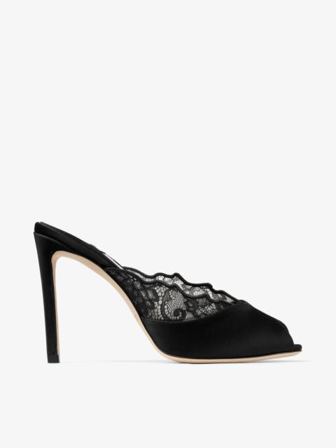 JIMMY CHOO Brigitte Mule 100 Black Jimmy Choo Lace and Satin Mules