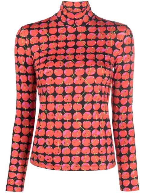 La DoubleJ cherry-print turtle neck top