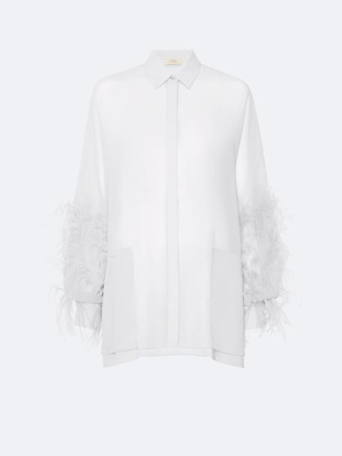 LAPOINTE Georgette Oversized Shirt With Feathers