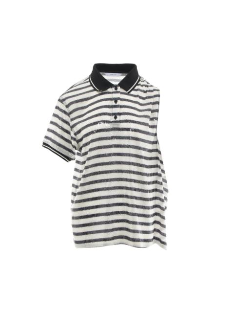 pushBUTTON Ivory Asymmetric Striped Sequin Polo