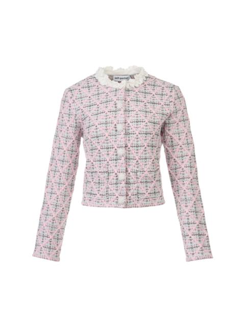 self-portrait Pink Check Knit Cardigan