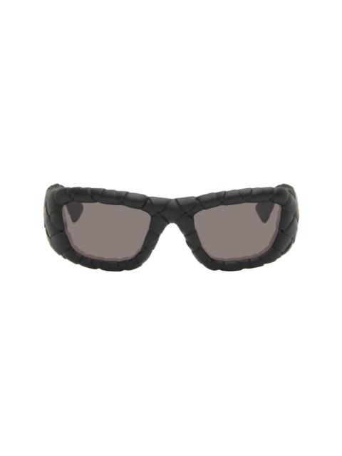 Bottega Veneta Black Intrecciato Rectangular Sunglasses