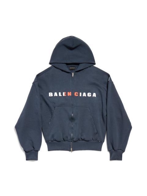 BALENCIAGA International Zip-up Hoodie Small Fit in Marine Blue
