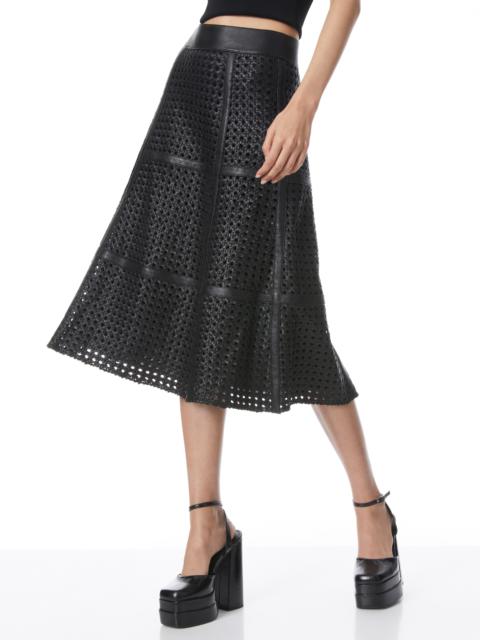 Alice + Olivia SOSIE WOVEN LEATHER MIDI FLARE SKIRT