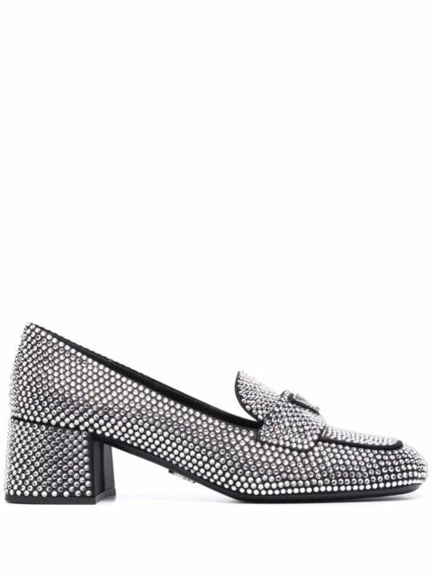 Prada crystal-embellished logo-plaque loafer pumps
