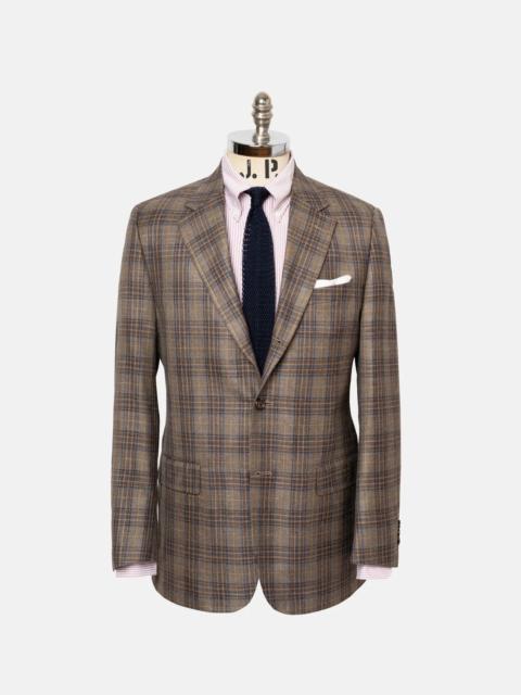J. PRESS MADE-IN-CANADA LIGHT BROWN PLAID WOOL/LINEN SPORT COAT